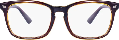 MAXJULI Lentes falsos con lindo marco nerd para lectura/juego/TV/teléfonos lentes para mujeres y hombres (marrón)