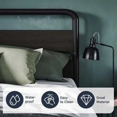 Miniatura 5 de Allewie Base de cama de metal tamaño Queen con cabecero y estribo curvados de madera de hierro, cama de plataforma con almacenamiento debajo