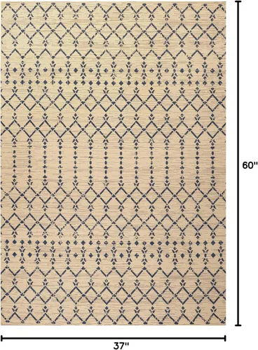 Miniatura 2 de JONATHAN Y Alfombra geométrica marroquí para interiores y exteriores, 3 x 5 pies, color beige/azul marino, tejido texturizado Ourika, para patio