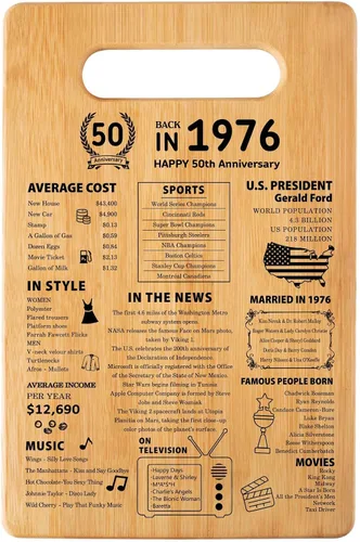 Tabla de cortar del 50º aniversario de boda, regalos para mujeres y hombres, regalos de matrimonio para parejas, póster de 1976, decoraciones de 50