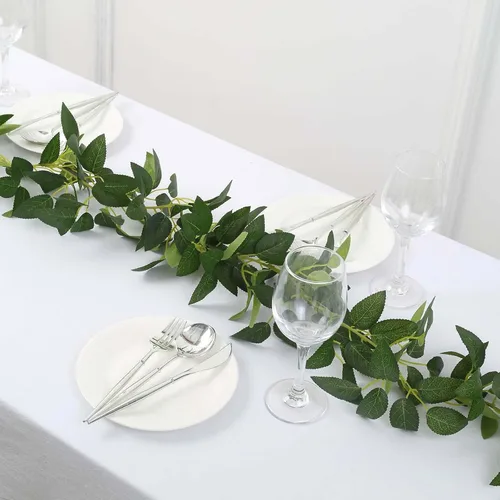 Miniatura 7 de Efavormart 6 pies Guirnalda de hojas de rosa de seda artificial verde de toque real, vid de follaje verde colgante flexible Tipo 13