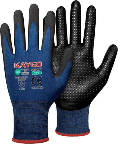 KAYGO Guantes de trabajo con revestimiento de nitrilo de microespuma, 3 pares KG19N de nailon de punto sin costuras, micropuntos para un mejor