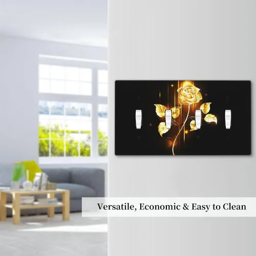 Miniatura 717 de Cubiertas de placa de pared de 3 gang con interruptor de luz de triple palanca, en negro y dorado con esplendor de oro rosa, estampado floral