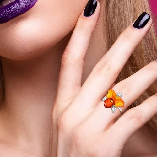 Miniatura 5 de Santuzza Anillo de plata de ley 925 con diseño de flores esmaltadas para mujer