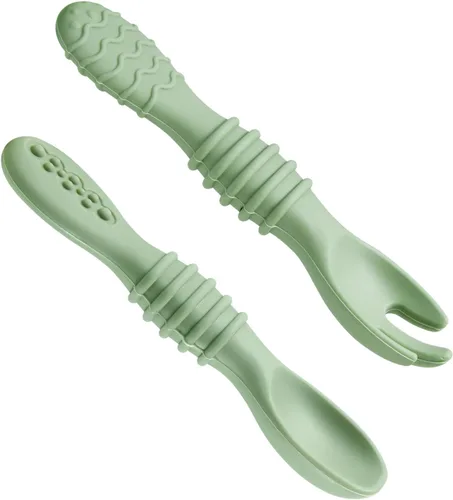 Miniatura 4 de PandaEar Paquete de 6 Cucharas y Tenedores de Silicona para Bebés Juego de Alimentación para Bebés Utensilios de Autoalimentación, Cucharas