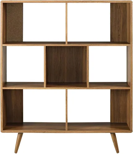 Miniatura 4 de Modway Transmit Mid-Century Offset Cube - Estantería de madera de 7 niveles en nogal
