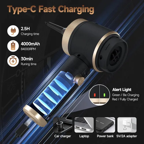 Miniatura 5 de Aspiradora portátil inalámbrica para automóvil, 16000PA, limpiador de automóvil de mano de succión fuerte con filtros HEPA duales, luz LED, mini