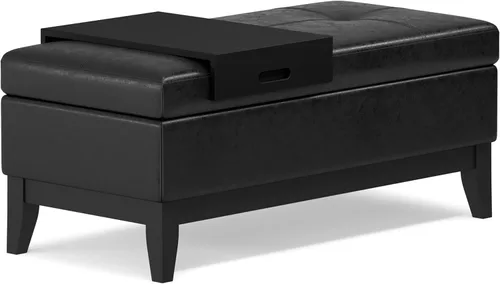 Miniatura 15 de SIMPLIHOME Oregon - Banco otomano de almacenamiento con bandeja, banco otomano rectangular de cuero vegano de 42 pulgadas de ancho, color marrón