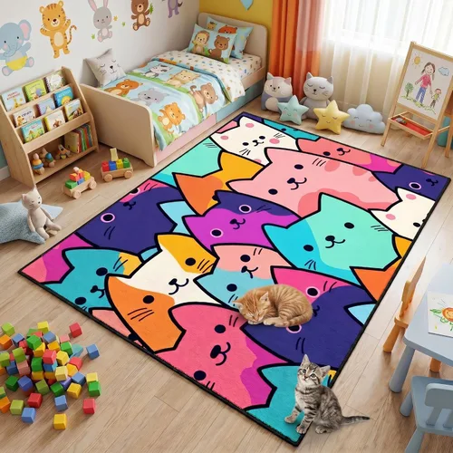 Miniatura 30 de Alfombra de gato para habitación de niñas, diseño de dibujos animados, decoración para dormitorio, bonita alfombra de área de gatos, alfombras