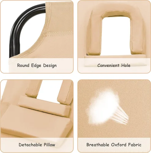 Miniatura 7 de GYMAX Sillón de playa, silla para tomar el sol, silla plegable ajustable reclinable con agujero para cara (1, arena)