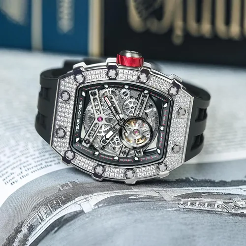 Miniatura 3 de Tonneau - Reloj automático para hombre, reloj de esqueleto de lujo para hombre, mecánico, resistente al agua, analógico, reloj de pulsera