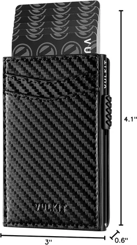 Miniatura 50 de VULKIT Billeteras delgadas para hombre, con bloqueo RFID, diseño minimalista con capacidad para hasta 11 tarjetas, Negro -, Minimalista