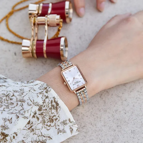 Miniatura 6 de VICTORIA HYDE Reloj rectangular de plata y oro rosa para mujer, relojes clásicos de dos tonos para mujer, Oro Rosa, Japonés