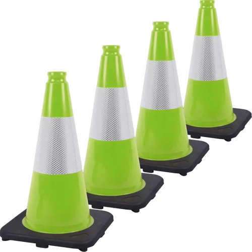 Miniatura 16 de Conos de Tráfico de PVC Naranja/Verde Fluorescente, Cono de Estacionamiento con Base Negra Pesada Estructuralmente Estable Resistente a