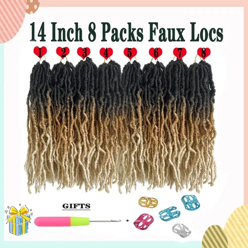 Miniatura 4 de Rastas de pelo sintético ombré, trenzas de ganchillo de 14 pulgadas, 8 paquetes, rastas suaves nuevas, trenzas de ganchillo pre-enrolladas, rastas