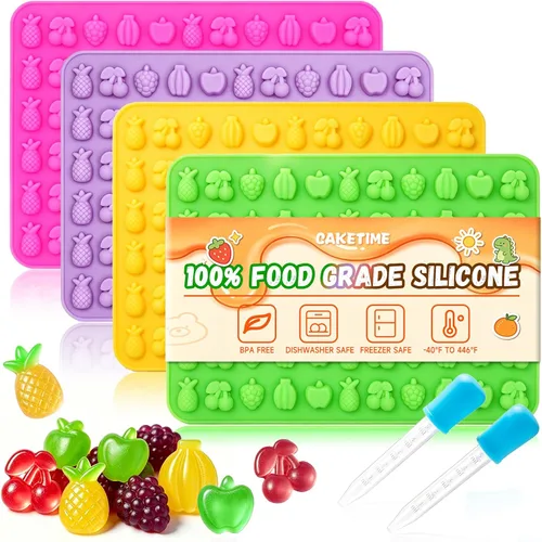 Miniatura 7 de Moldes de gomitas, moldes de silicona para gomitas con 2 goteros, paquete de 4 moldes de silicona para caramelos