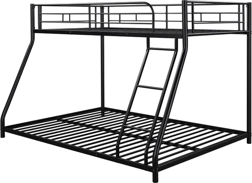Miniatura 9 de Majnesvon Litera de metal para suelo, cama individual sobre matrimonial, litera baja, marco resistente con escalera inclinada y barandillas