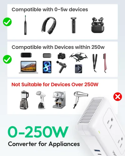 Miniatura 3 de Convertidor de voltaje de 220 V a 110 V, convertidor de voltaje de Estados Unidos a Europa con 1 USB A y 2 puertos USB C de carga rápida, 2 enchufes