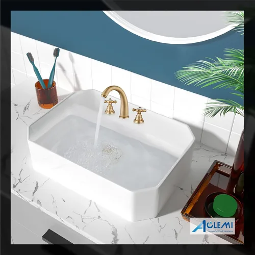 Miniatura 2 de Aolemi Grifo de baño generalizado de 3 agujeros, grifo de fregadero de 8 pulgadas, dos manijas cruzadas, montaje en cubierta de latón macizo