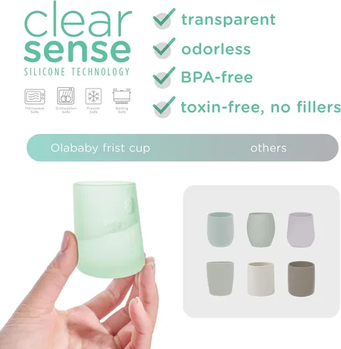 Miniatura 5 de Olababy First Cup Clear Sense - Taza de entrenamiento infantil 100% silicona, vaso medicinal de 2 onzas para recién nacido, diseño antideslizante