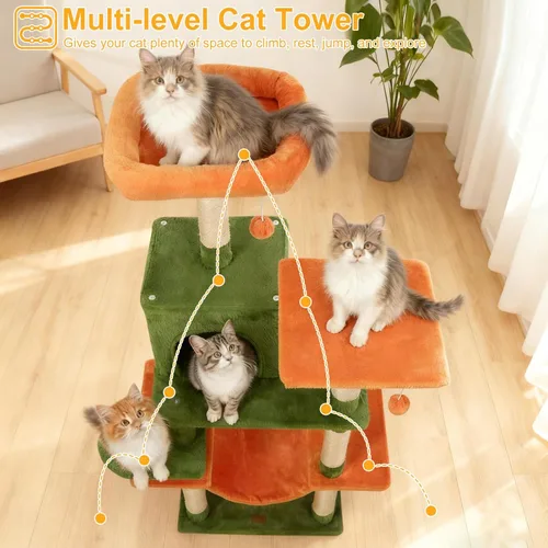 Miniatura 2 de DORTALA Árbol para gatos de interior, torre para gatos de 58 pulgadas de alto con percha superior, condominio, hamaca, postes rascadores de sisal, 3