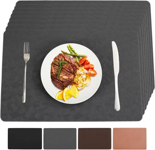Miniatura 21 de Juego de 6 manteles individuales de vinilo, resistentes al calor, fáciles de limpiar, antideslizantes, para mesa de comedor, piel sintética, Negro