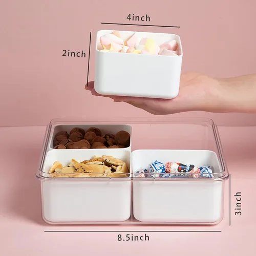 Miniatura 2 de Paquete de 3 Cajas Snackle Divididas Bandeja para Servir Verduras con Tapa Conservador de Ensaladas con 4 Cajas Removibles Contenedores
