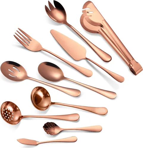 Miniatura 10 de Juego de Utensilios para Servir Negros de 10 Piezas de Acero Inoxidable para Cocina Catering Cubertería incluye Pinzas para Catering Cucharas