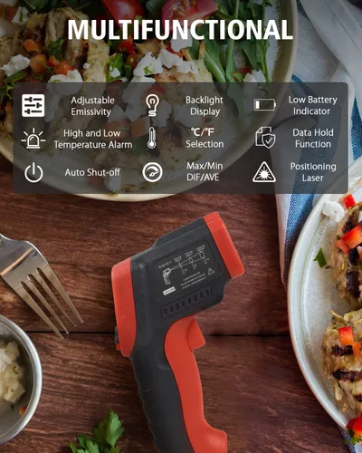 Miniatura 2 de Wintact Pistola de temperatura con termómetro infrarrojo, superficie digital sin contacto, pistola de temperatura de calor láser para cocina