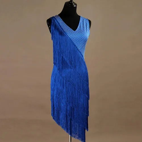 Miniatura 3 de Vestidos de baile latino con cuello en V para mujer, vestido de competición de salsa con flecos, sin mangas, disfraz de cha cha, para sala de baile