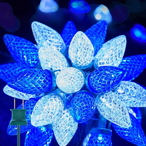 Miniatura 4 de Brightown C9 - Guirnalda de luces LED de Navidad, 33 pies, 50 luces LED impermeables de fresa