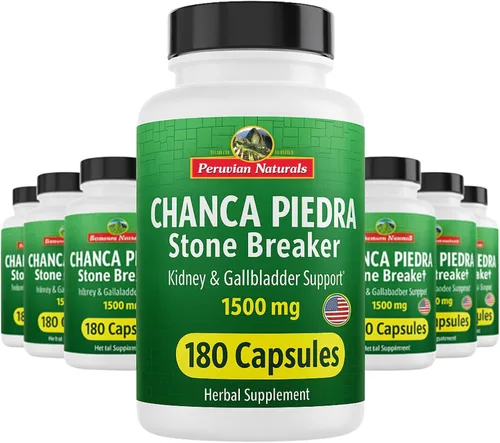 Miniatura 9 de Peruvian Naturals Chanca Piedra Stone Breaker 180 Cápsulas – Disolvente de Cálculos Renales y de Vesícula Biliar – 1500mg por Porción – Chancapiedra