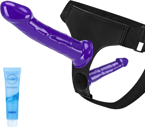 Consolador con correa para mujeres Juguetes sexuales - Consolador de doble extremo de silicona Consoladores de fantasía largos Masturbadores de