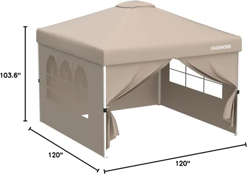 Miniatura 5 de OASISHOME Carpa emergente instantánea portátil de 10 x 10 pies, con bolsa, para patio/exteriores/fiestas de boda y eventos (color caqui, 10 x 10)