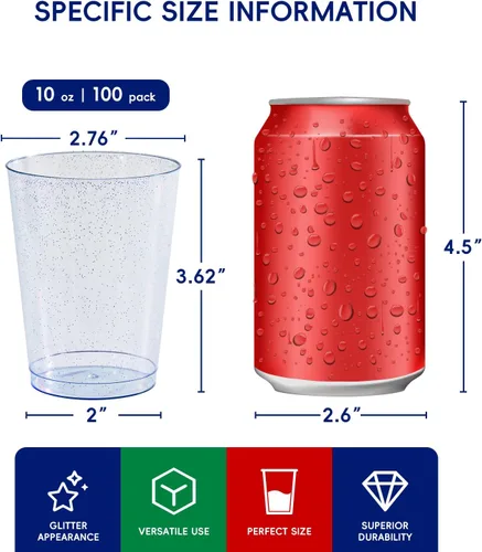 Miniatura 2 de JOLLY CHEF Paquete de 100 unidades de vasos de plástico azul de 10 onzas, vasos desechables azules, elegantes vasos de fiesta con purpurina