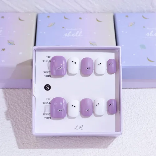 Miniatura 10 de LIGHT RAIN - Uñas a presión de longitud media, con diseño de galaxia Andromeda, uñas postizas de gel, reutilizables, de lujo, de siete capas