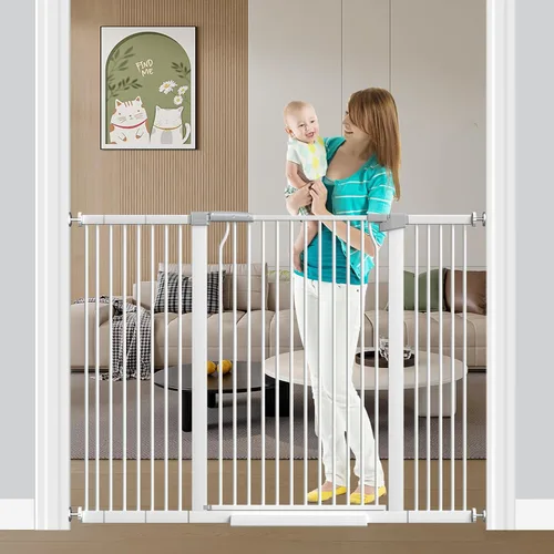 Miniatura 16 de Fairy Baby Puerta extra alta para bebés de 40.5 pulgadas, sin taladro, puerta extra ancha de 29.6 a 40.5 pulgadas para mascotas, puerta de seguridad