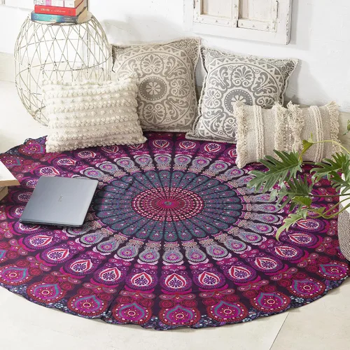 Miniatura 6 de Popular Handicrafts Juego de 2 tapices redondos para colgar en la pared, diseño de mandala hippie degradado, bohemio, hippy intrincado, mantel Morado