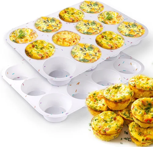 Miniatura 10 de Juome Moldes de silicona para mordeduras de huevo, 12 tazas de moldes de silicona para magdalenas para hornear, molde de silicona antiadherente