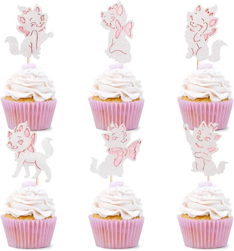 Miniatura 13 de 1 pieza de decoración de pastel de cumpleaños de gatito negro con purpurina para pastel de cumpleaños para amantes de los gatos, baby shower, niños
