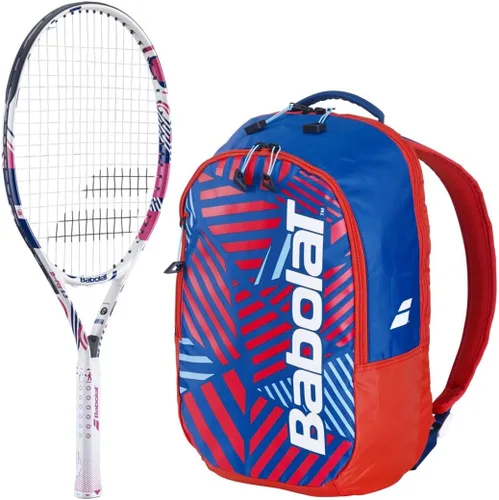 Babolat Raqueta de tenis B'Fly Jr incluida con una mochila de tenis Mochila Blanco/Azul/Rojo