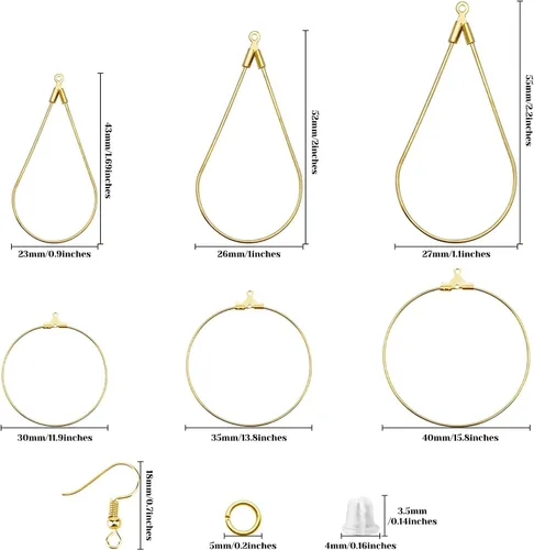 Miniatura 4 de Juego de 360 aros de cuentas para hacer joyas, con aros redondos de lágrima, anillos de salto abiertos, ganchos y respaldos para aretes, suministros