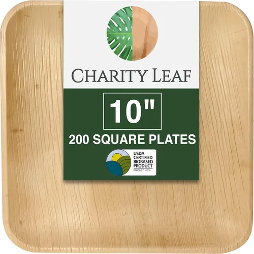 Miniatura 10 de Platos cuadrados desechables de hoja de palma Charity Leaf de 9" (22.86 cm) (50 piezas) Platos de servir tipo bambú, tablas desechables, vajilla