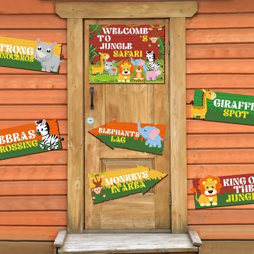 Miniatura 3 de Hooqict 20 piezas de señal de fiesta safari para bienvenida a la fiesta temática de safari en la selva, señales direccionales, decoraciones