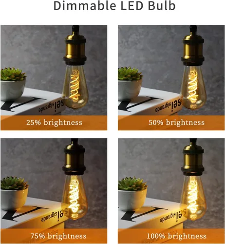 Miniatura 3 de ST19/ST58 Bombilla LED Edison vintage, 4.5 W, blanco cálido 2500 K, bombilla de filamento LED espiral flexible de vidrio ámbar, 450 lm, regulable