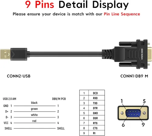 Miniatura 4 de Cable USB a RS232 Serie DB9 Macho, Pack de 2