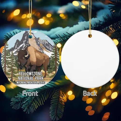 Miniatura 3 de Yellowstone National Park - Adorno de Navidad de cerámica de bisonte, 3 pulgadas