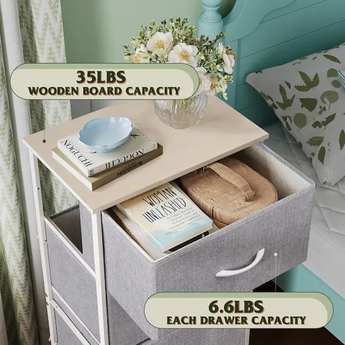 Miniatura 5 de WLIVE Cómoda de 4 cajones para dormitorio, unidad organizadora de almacenamiento de ropa de tela gris claro, cómoda para pasillo, entrada, armarios