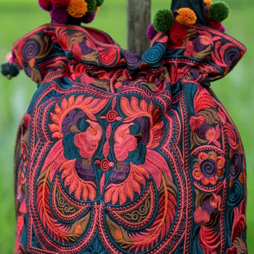 Miniatura 5 de changnoi Bolsa de mano con cordón hecho a mano bolsa de compras bordada Hmong Tribes
