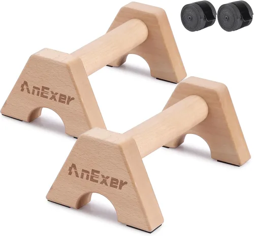 Miniatura 10 de soportes de empuje, barras de paralelas de mano, barras de empuje de madera sólida con alfombrilla antideslizante, mangos de empuje para ejercicio
